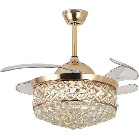

TFCFL 42 Invisible Ceiling Fan Light Chandelier Crystal Pendant Luxury Remote Control 3 Colors 3 Speeds Gold