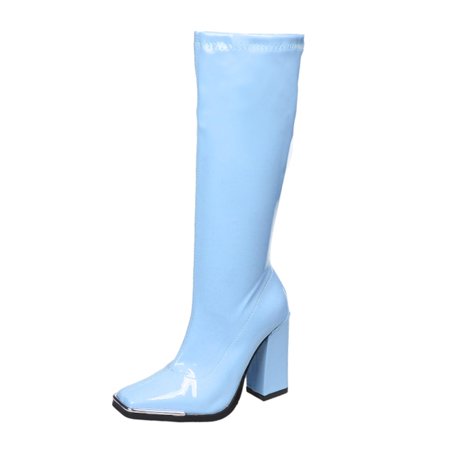 

GNEIKDEING Ladies Square Toe Solid Color Bright Candy Color Square High Heel Retro Zipper Mid Boots Women s Shoes Gift on Clearance
