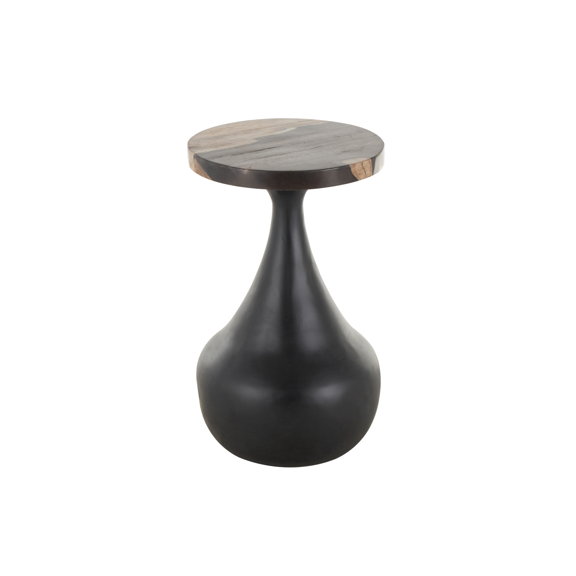 DecMode 12" x 20" Black Wood Handmade Fluted Accent Table with Brown Tabletop, 1-Piece