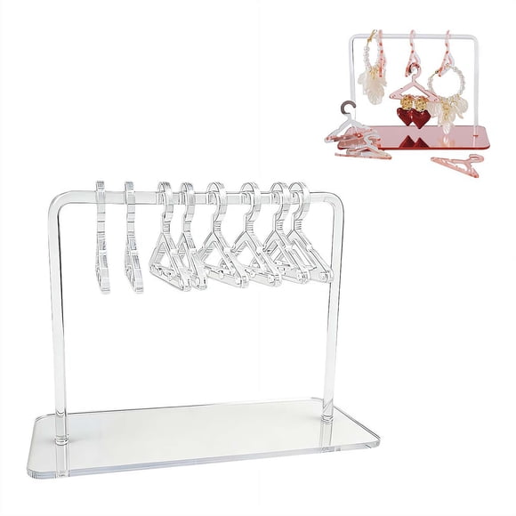 chimushi Hanger-Shaped Acrylic Earring Storage Display Stand, 8 Mini Hangers Jewellery Organizer with Base, Clear Earring Holder for Studs Dangle Earrings, Vanity Dresser Decor Gift for Women