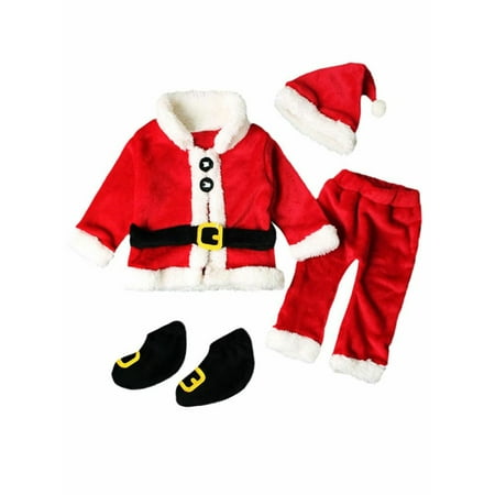 Multitrust Christmas Baby Boy Girl Santa Claus Tops+Pants+Hat+Shoes Xmas Outfit