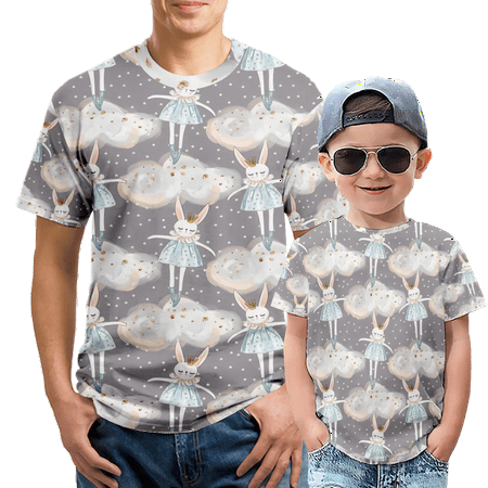

KONEW T Shirt Cute Rabbit Print T Shirts Short Sleeve Shirt Adult Kids Costume