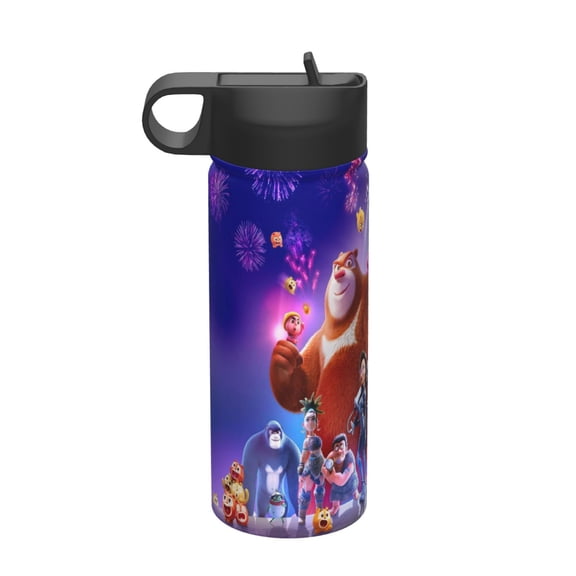 Boonie Bears:Time Twist Kids Insulated Water Bottle With Straw - 18 Oz Stainless Steel Double Wall Vacuum Cup, Leakproof, Bpa Free, Suitable For Boys And Girls