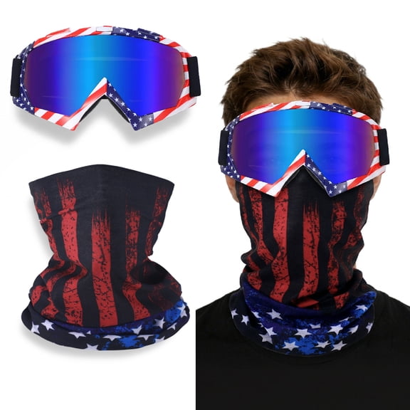 Hengguang Motorcycle Goggles with Neck Gaiter, Dirt Bike ATV Motocross Riding Glasses, Windproof UV Protection Ski Off-Road Sunglasses