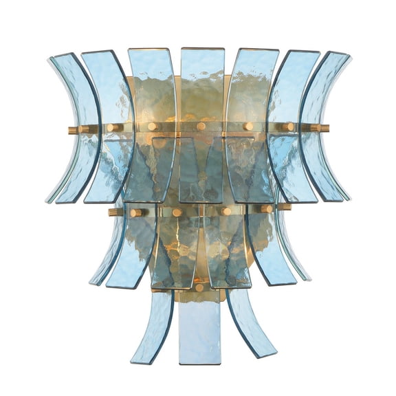 ABI-2002-AG-BL Crystorama Lighting Abigail - 3 Light Wall Sconce-14.75 Inch Tall and 15 Inch Wide-Aged Brass Finish-Blue Glass Color