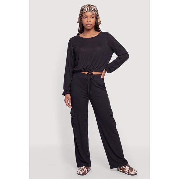 Women's Brushed Knit Wide Leg Cargo Pants