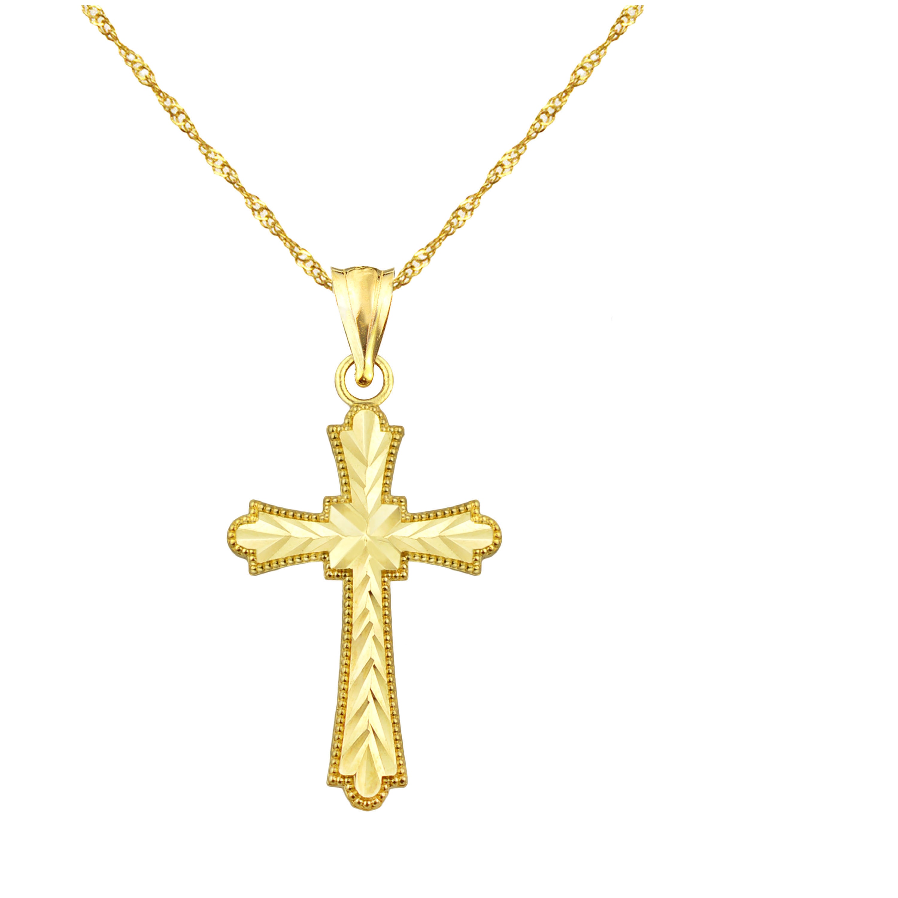 Handcrafted 10kt Gold Diamond-Cut Cross Charm Pendant