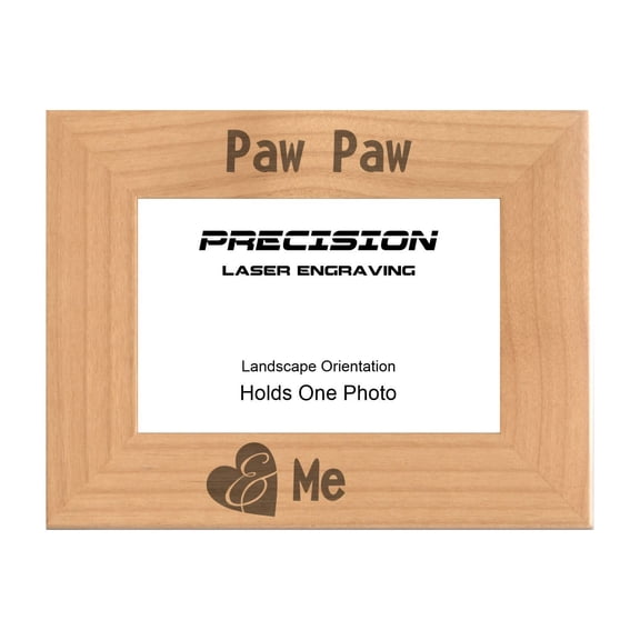 PrecisionNC Engraving Grandpa Gifts Paw Paw and Me Grandchild with Heart Engraved Natural Wood Picture Frame 4x6 Landscape