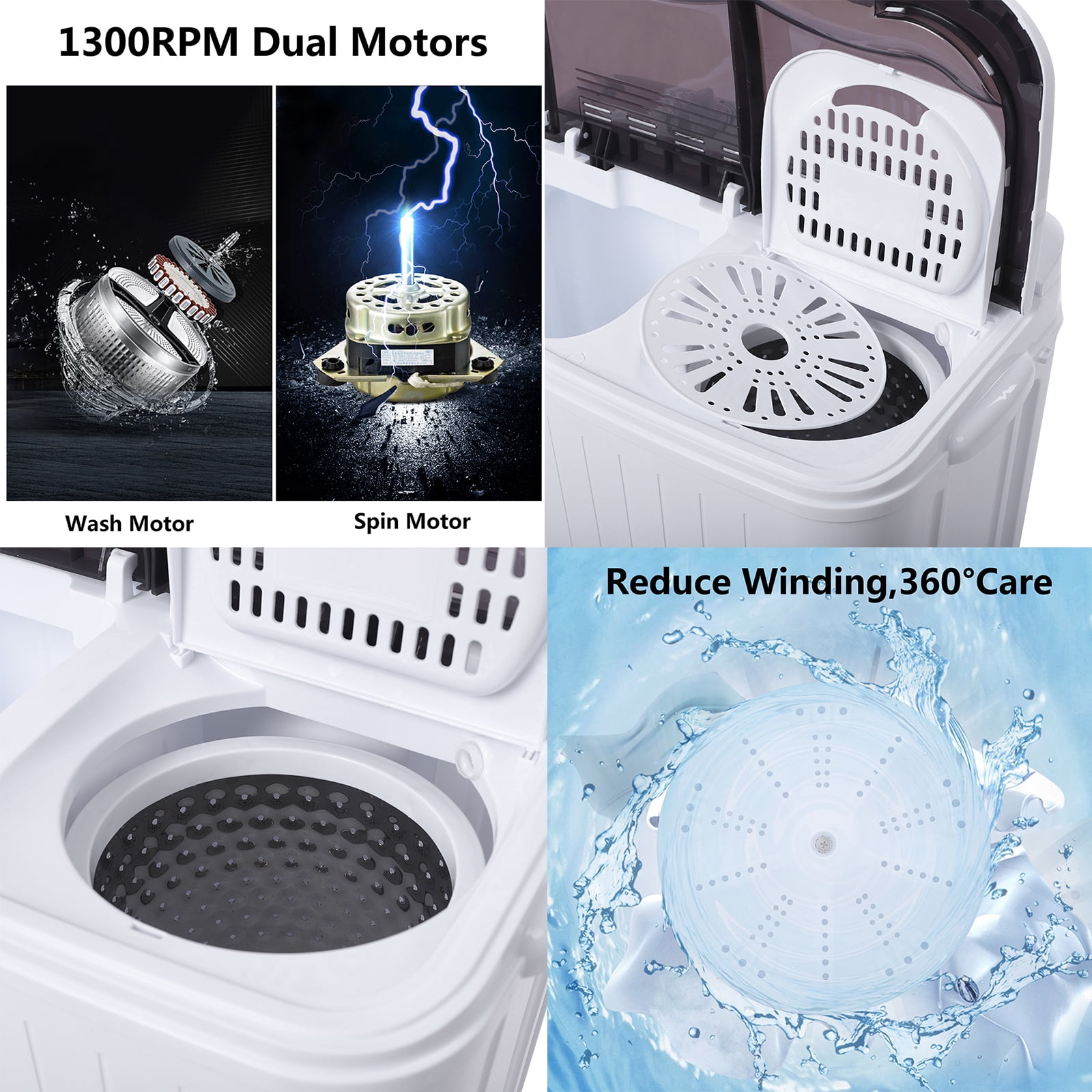 BAYUELSWU Portable Washing Machine14.3Lbs Twin Tub Washing Machine Low Noise for Home, Apartment, Dorms
