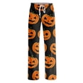 thumbnail image 4 of Domzest Halloween Pajama Pants for Women Pumpkin Ghost Bat Print Drawstring Elastic Waisted Sleepwear Wide Leg Funny Pajama Bottoms Yellow XXL, 4 of 5