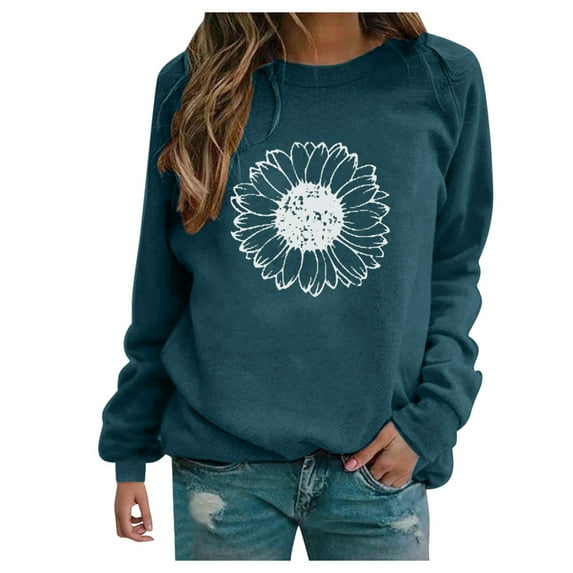 Hot Eaby Women's Sweater Round Neck Casual Loose Pullover Printed Long-Sleeved T-Shirt