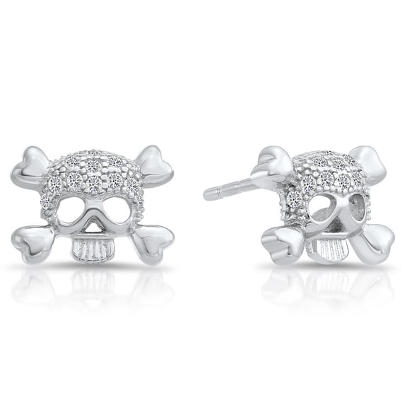 Tilo Jewelry 925 Sterling Silver Petite Skull CZ Stud Post Earrings with Secure Push-Backs | Everyday Dainty Small Earrings for Women & Unisex