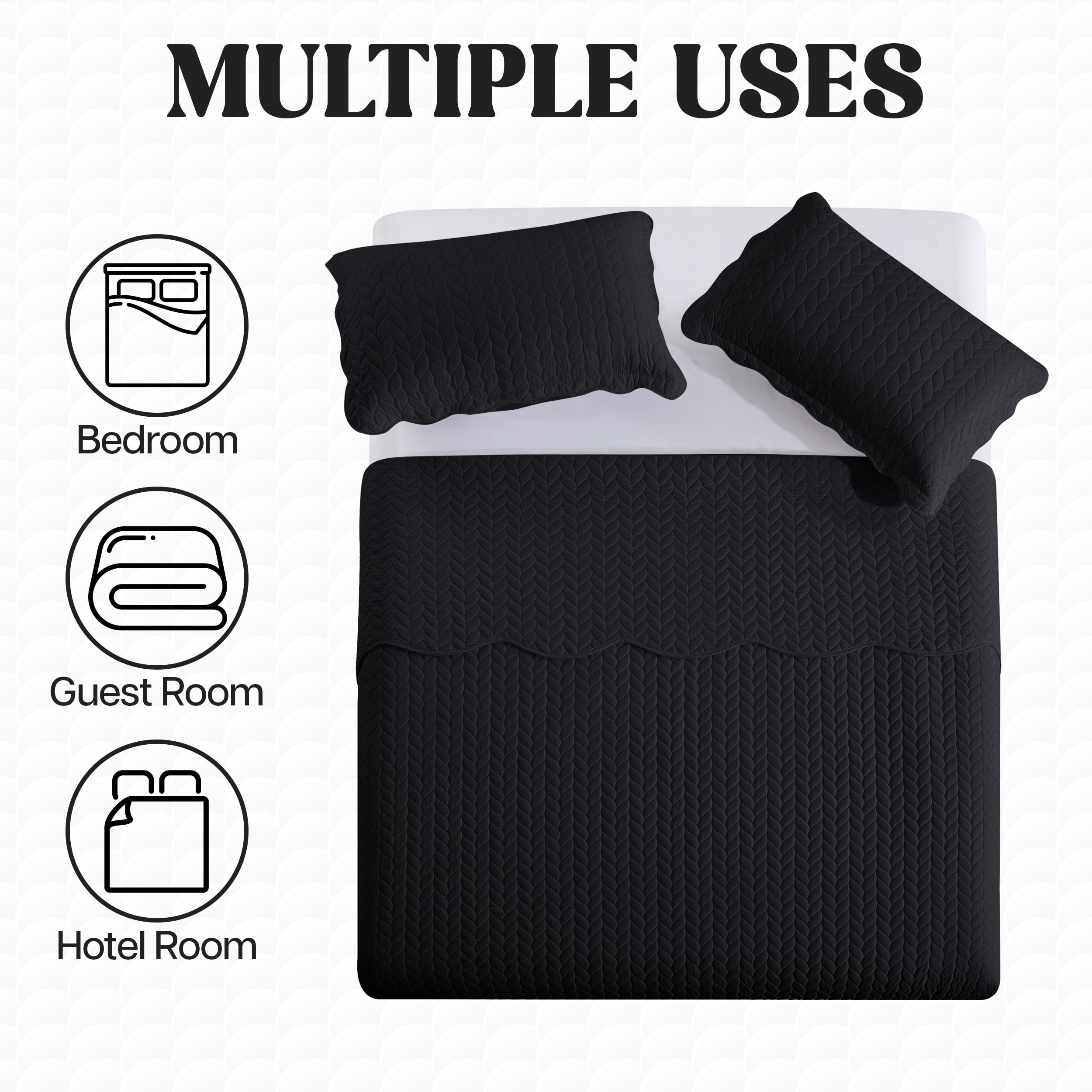 Moonlight20015 2 Piece Quilt Set Lightweight Ultrasoft Microfiber Bedding Black Color Twin