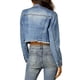 thumbnail image 3 of CHAQUETA DE JEAN CORTA LAVADA PARA MUJER CON BOTONES Y TERMINACIONES DESHEBRADAS INSPIRADA EN CHIC, AZUL CLARO, TAMAÑO S, 3 of 8