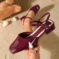 thumbnail image 7 of Elegant Womens Chunky Low Heels Slingback Pumps Closed Square Toe Patent Leather Wedding Party Office Professional Dress Shoes（Wine，Size 7.5), 7 of 7