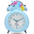 thumbnail image 1 of Reloj despertador analógico con diseño de unicornio rosa, reloj despertador para niños, silencioso por la mañana, doble campana, reloj de mesa silencioso con luz nocturna (azul) ER, 1 of 5