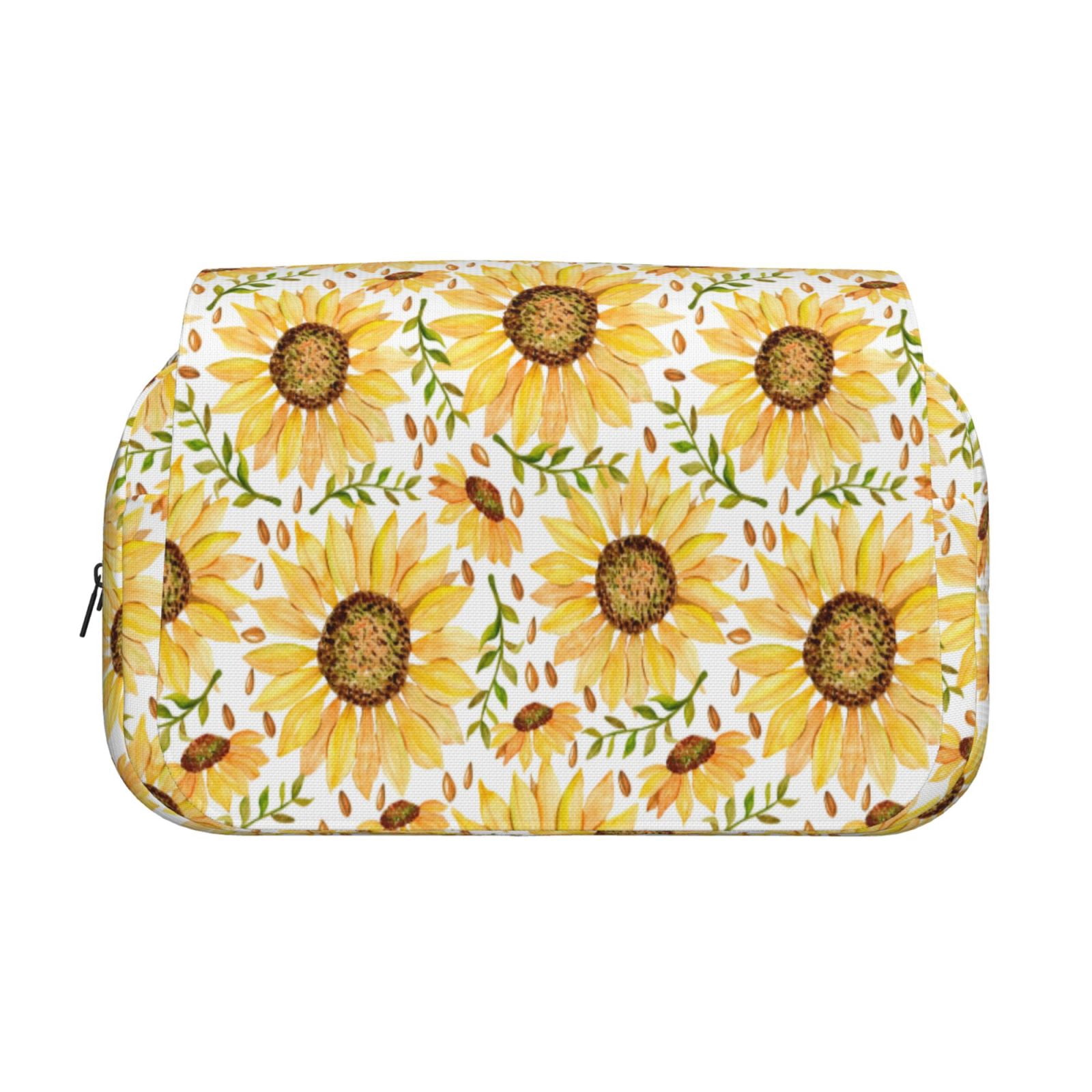 Rateoe Watercolor With Sunflowers Pattern Double Clamshell Pen Case, Storage Organizer with Two Zipper Compartments– Holds Up to 50 Pencils & Pens