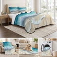 thumbnail image 6 of Twin XL Quilt Set 68''x98'', Aqua Blue Beach Lightweight Summer Bedspread Coverlet Set with 2 Pillow Shams, Coastal Seawaves Sand Shore Scenery Breathable All Season Quilt Bedding for Dorm/Guest Room, 6 of 9