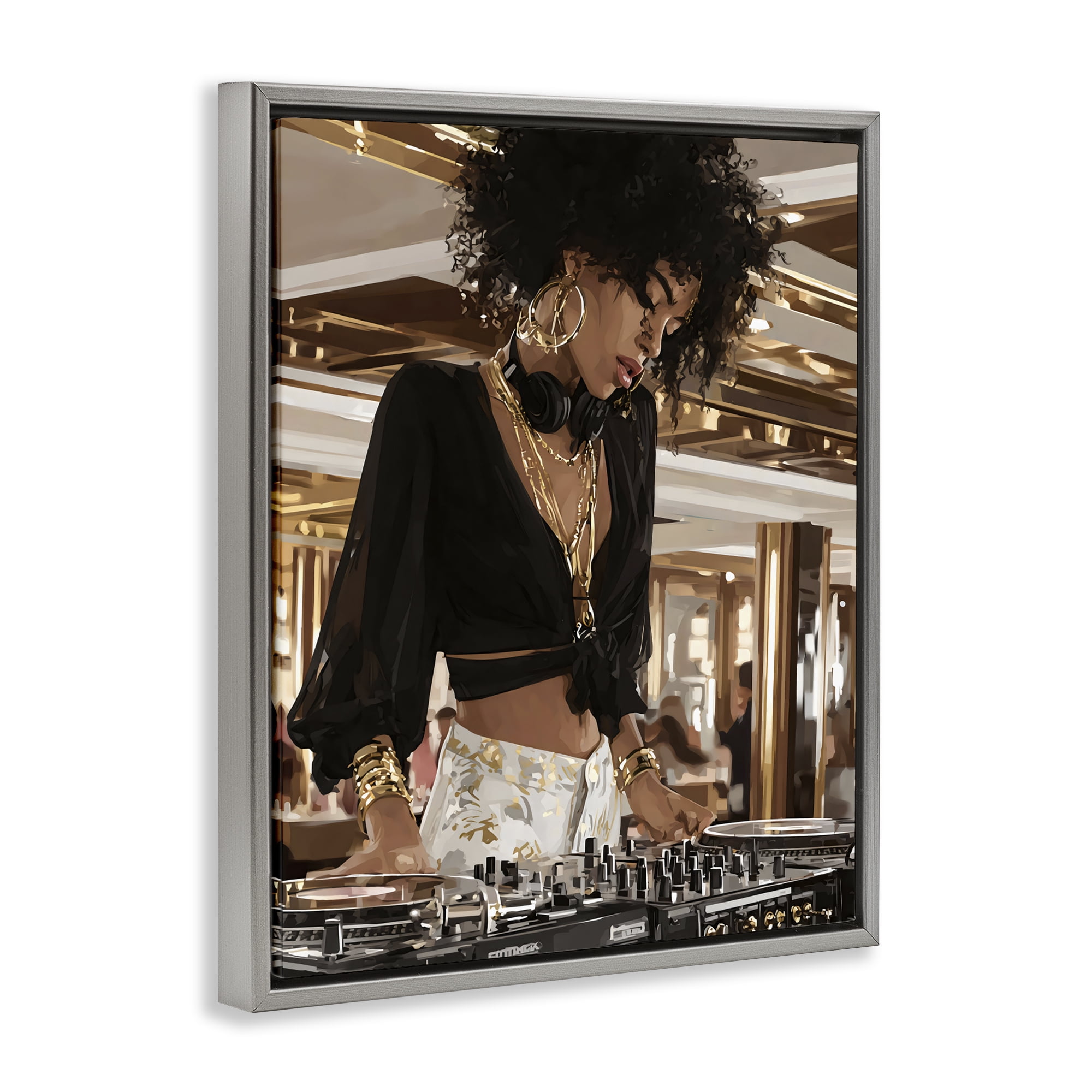 Stupell Industries Woman Of Music Live DJ Gray Framed Floater Canvas Wall Art, design by Franklyn Gregory