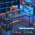 thumbnail image 4 of L Shaped Gaming Desk with Shelves & Hooks,63.5" Reversible Corner Gaming Table with LED Lights & Power Outlets,Computer Desk with Storage & Monitor Stand & Print Stand for Home Office,White, 4 of 16