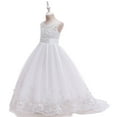 thumbnail image 6 of Zwiiyzr Toddler Kids Girls Birthday Dresses Tutu Tulle Dress Net Yarn Embroidery Rhinestone Bowknot Party Gown Long Dresses White, 6 of 9