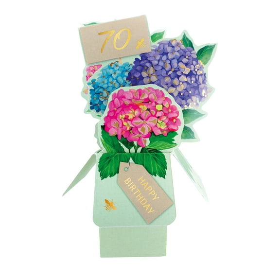 Clever Cube Pop Up Card - 70th Birthday - Hydrangeas