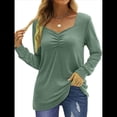 thumbnail image 1 of Blusa Elegante Informal con Cuello en Forma de Corazón y Larga para Mujer, Color Liso, Estilo Túnica, Tipo Suéter. Verde L, 1 of 5