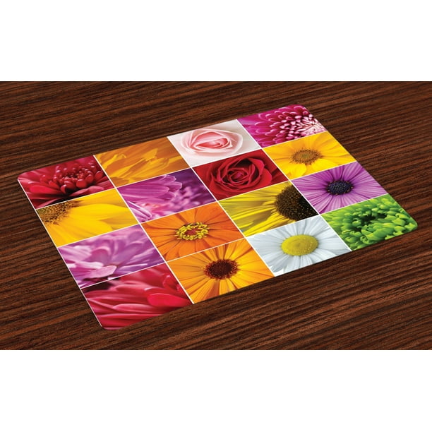 Flower Placemats Set of 4 Chrysanthemum Rose Sunflower Violet Colorful