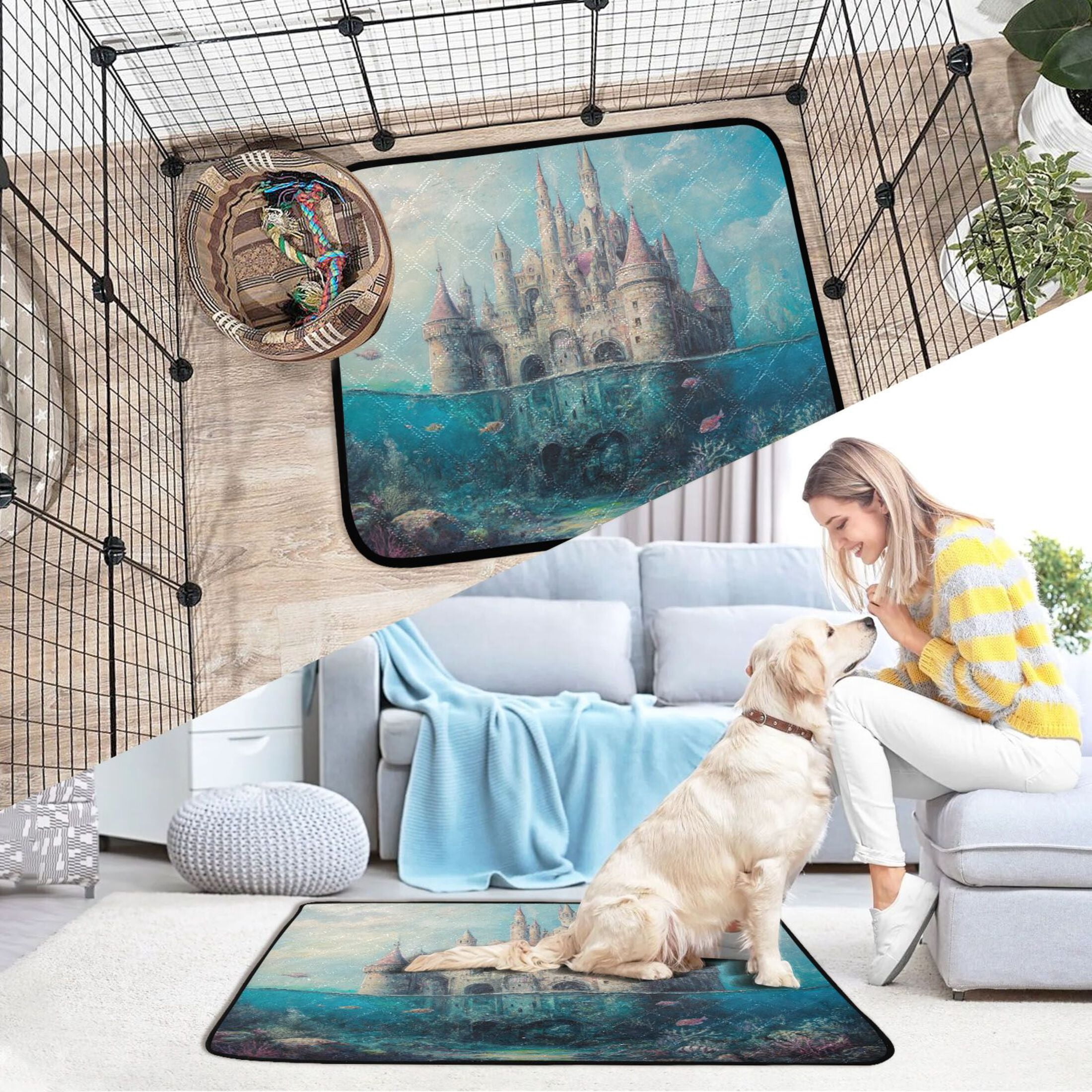Qxltty Seabed Castle Cat litter Pads Pet Set of 2 Diaper Mats Center Anti-leakage Layer Absorbent Soft and Comfortable