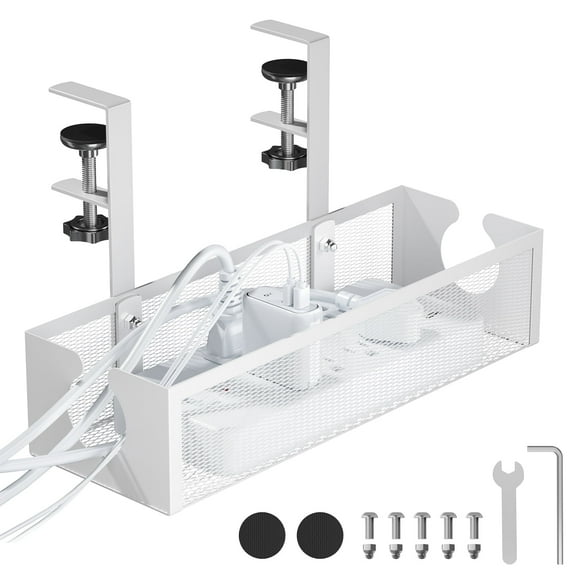 Delamu Under Desk Cable Management Tray, White Wire Organizer with Adhesive Mount for Computer Desk, 18x4 Inches