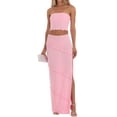thumbnail image 1 of Trajes De Verano De 2 Piezas Conjunto de falda de 2 piezas para mujer, falda superior sin mangas con espalda descubierta, traje de vacaciones con abertura lateral Ygjytge Rosa S para Mujer, 1 of 6
