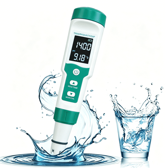 MUSICOZY pH Meter for Water, 5 in 1 pH Temp EC TDS Meter for Hydroponics PPM Water Tester Digital, pH Tester Digital with ATC, TDS pH Meter for Water, Wine, Pool, Hydroponics and Aquariums