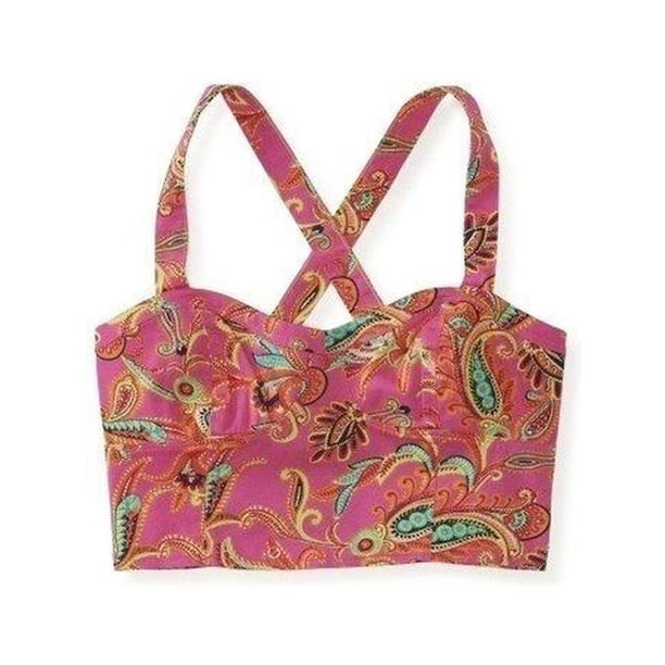 Aeropostale Womens Cropped Paisley Corset Tank Top, Rosa, XS Aeropostale Camiseta sin mangas