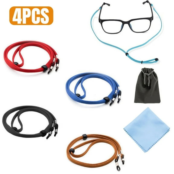 4pcs Eyeglass Straps, DISEN PU Leather Glasses String Holders, Non-Slip and Adjustable Eyewear Retainers for Men, Women