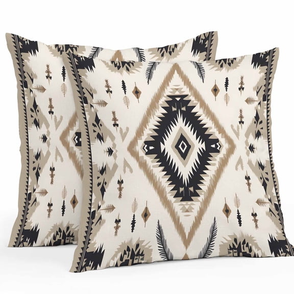 Throw Pillow Covers 20x20 Inch Set of 2, Boho Black Brown Waterproof Outdoor Pillow Covers, Retro Geometric Southwestern Ethnic Decorative Cushion Pillowcases for Couch, Sofa, Bed, Garden, Patio