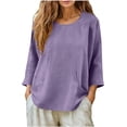 thumbnail image 4 of Women linen shirts 3/4 Oversized Loose Fit Summer Tops Plus Size Crew Neck Blouse Casual Cotton Linen Beach Boho T Shirts, 4 of 6