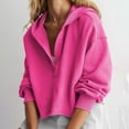 thumbnail image 2 of idosla Womens Cropped Sweatshirt Loose V Neck Hoodies Casual Long Sleeve Workout Hooded Sweatshirt Tops (Hot Pink, S), 2 of 4