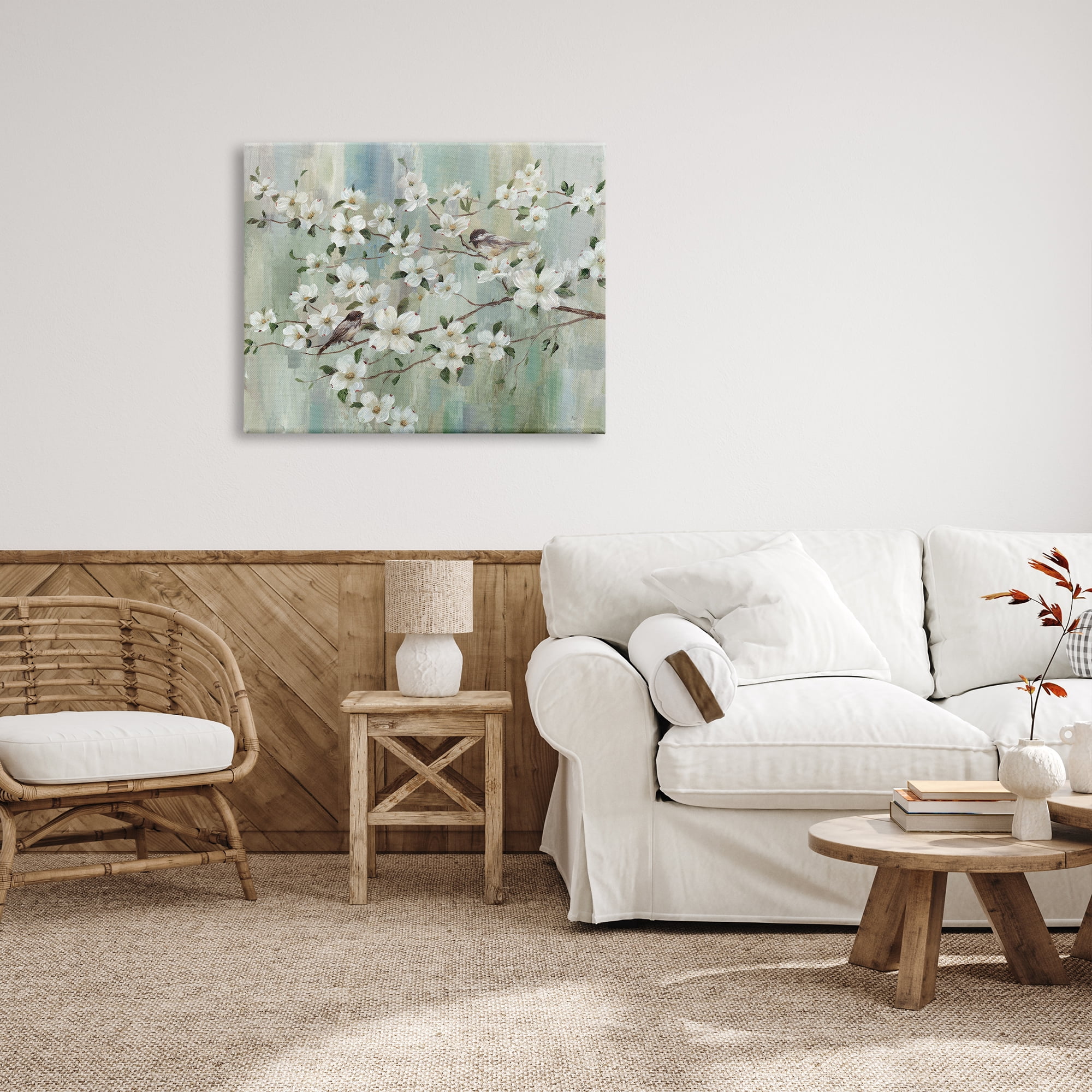 Stupell Industries Delicate Cherry Blossom Flowers Perched Birds Classic Painting Painting Gallery Wrapped Canvas Print Wall Art, Design by Nan