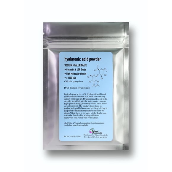 Talsen Chemicals Polvo de ácido hialurónico (1 oz. / 28 gramos) 1800 kDa+ Polvo de ácido hialurónico puro Ácido hialurónico de grado cosmético natural Polvo de alto peso molecular Sueros de ácido hial