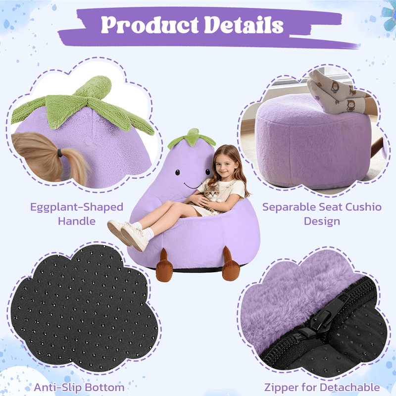 Simple Deluxe 2.5 ft Kids Bean Bag Chair, Faux Rabbit Fur Round Sofa with Handle and Washable Cover, Purple