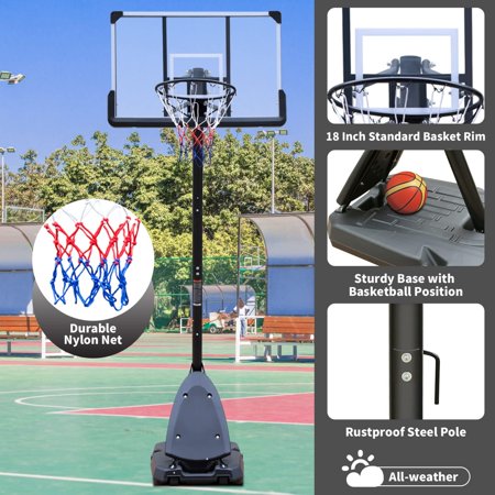 Adjustable 7 to 10ft High Basketball Hoop with 44 Inch Backboard - Portable Goal System with Stable Base and Wheels for Outdoor Use