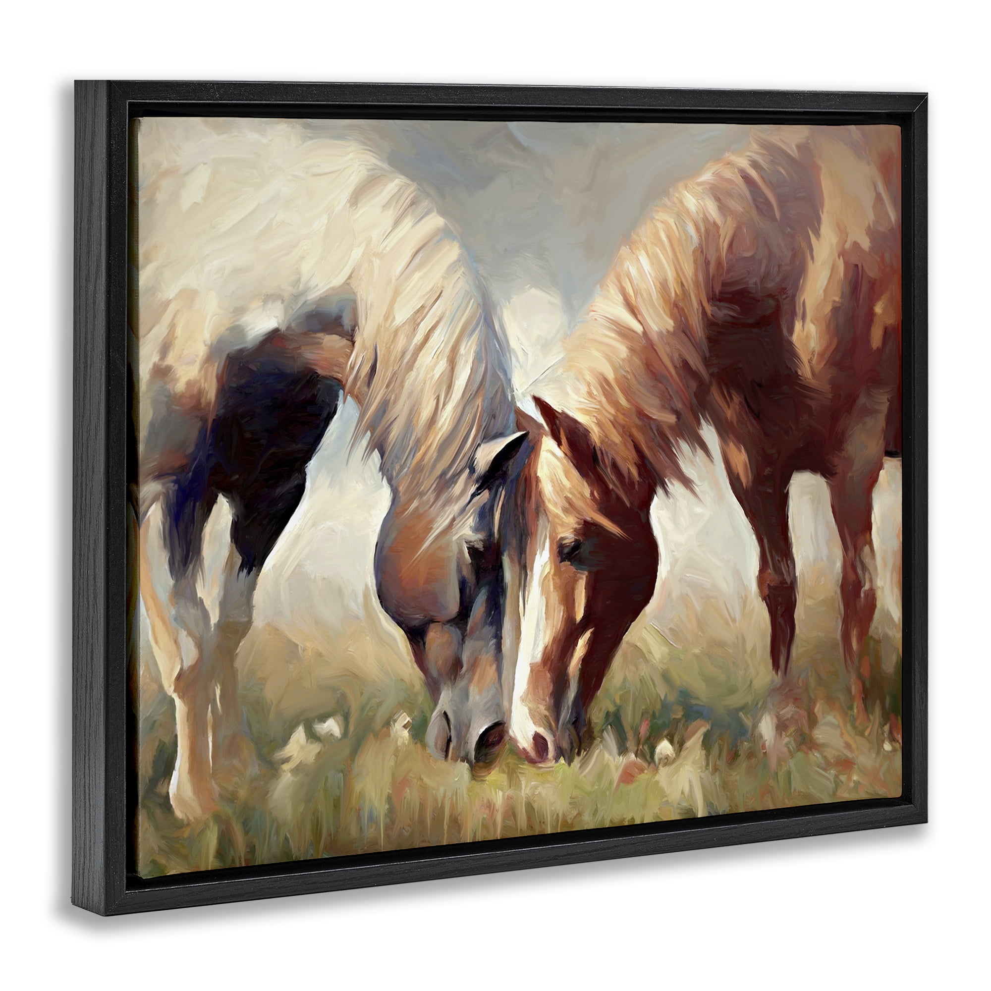 Stupell Industries Horses Touching Noses Animals & Insects Painting Black Floater Framed Canvas Art Print Wall Art, 31 x 25