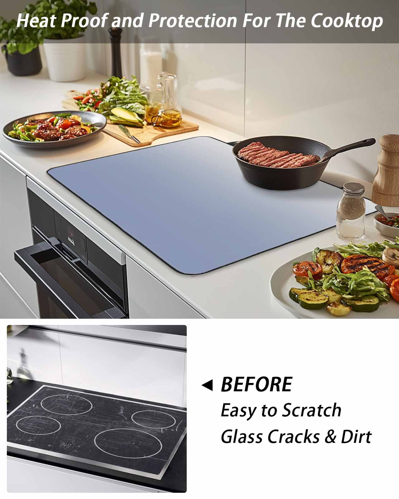 Stove Top Covers for Electric Stove, Ombre Grey Blue| Glass Stovetop Cover Protector, Abstract Art Induction Cooktop Protector Oven Mat for Kitchen Countertop 24"x21"