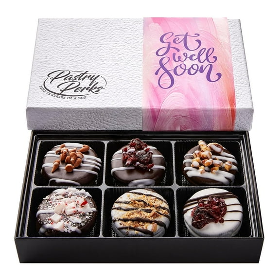 Pastry Perks 6 Gourmet Chocolate-Covered Cookies, Get Well Soon Gift Box – Thoughtful Treats for Recovery, Men, Women, and Grandma – Food Delivery Gift Ideas