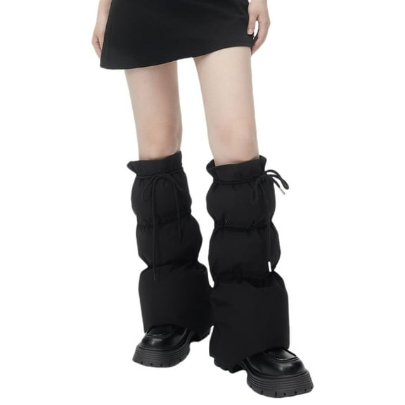 Insulated Padded Leg Sleeves for Women Winter Warm Puffer Leg Warmers Drawstring Split Flared Boot Cuffs Knee Socks