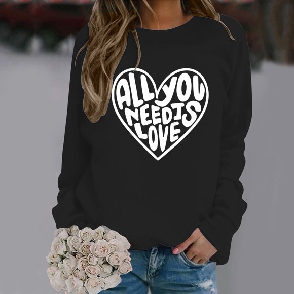Women's Casual Round Valentine's Day Heart Shaped Printed Hoodie Distressed Tees Women Graphic Sweat Shirts Women Apparel T Shirt Jacket Casual Sweatshirts Women Full Hoodie Cropped Hoodie plus Size