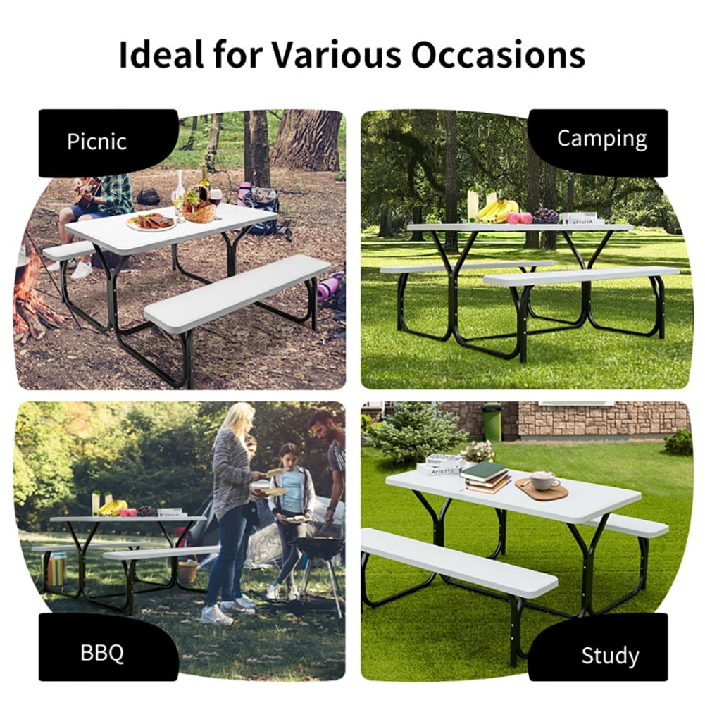 Aimee Lii Picnic Table Bench Set for Outdoor Camping, Outdoor Patio Furniture Set, White Aimee Lii Picnic Table Bench Set for Outdoor Camping, Outdoor Patio Furniture Set, White
