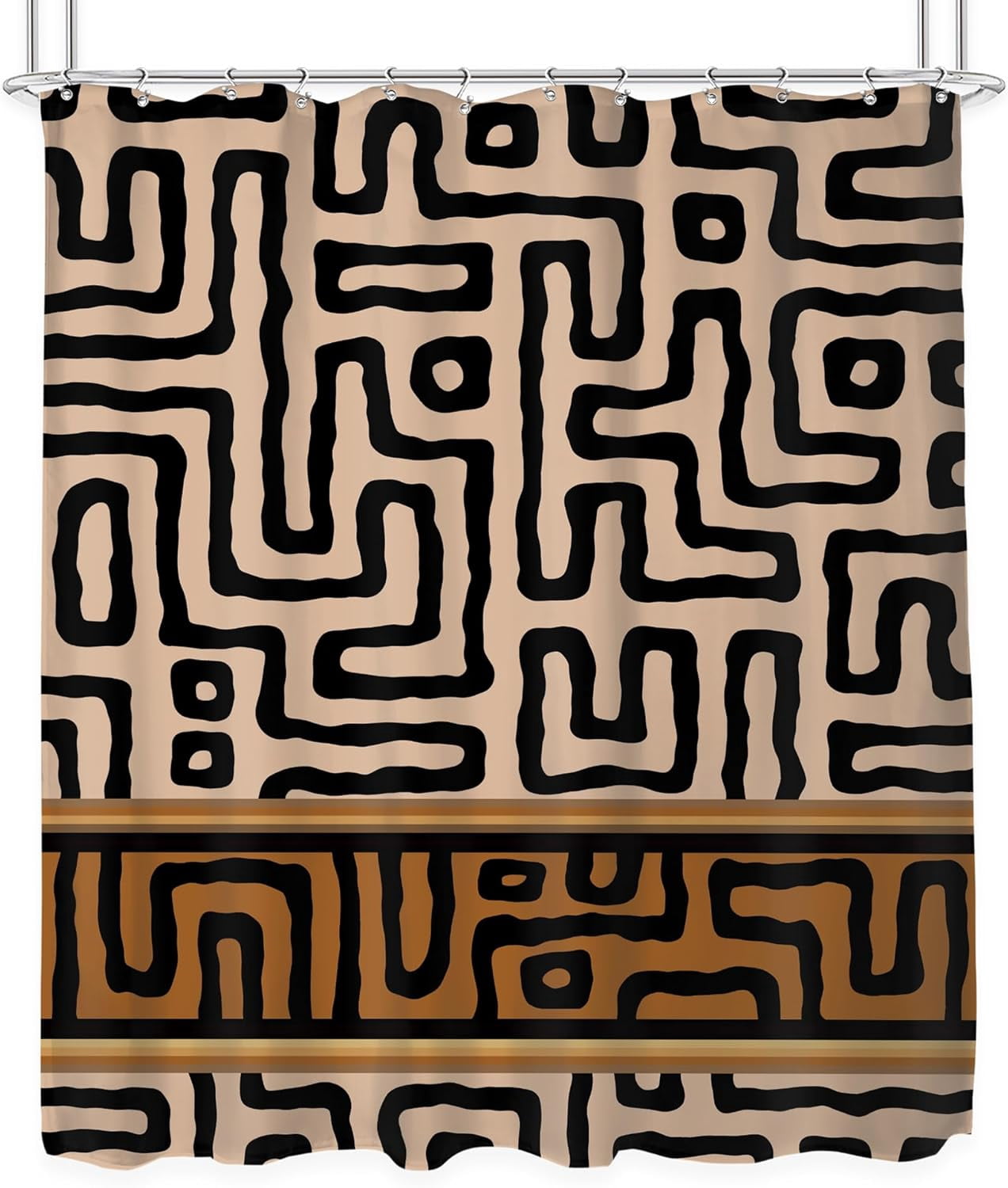 Abstract Tribal Shower Curtain for Bathroom Decor 72Wx72H Inches Indian Aztec African Boho Brown Striped Ethnic Modern Minimalist Geometric Man Boys Fabric Waterproof Polyester 12 Pack Hooks
