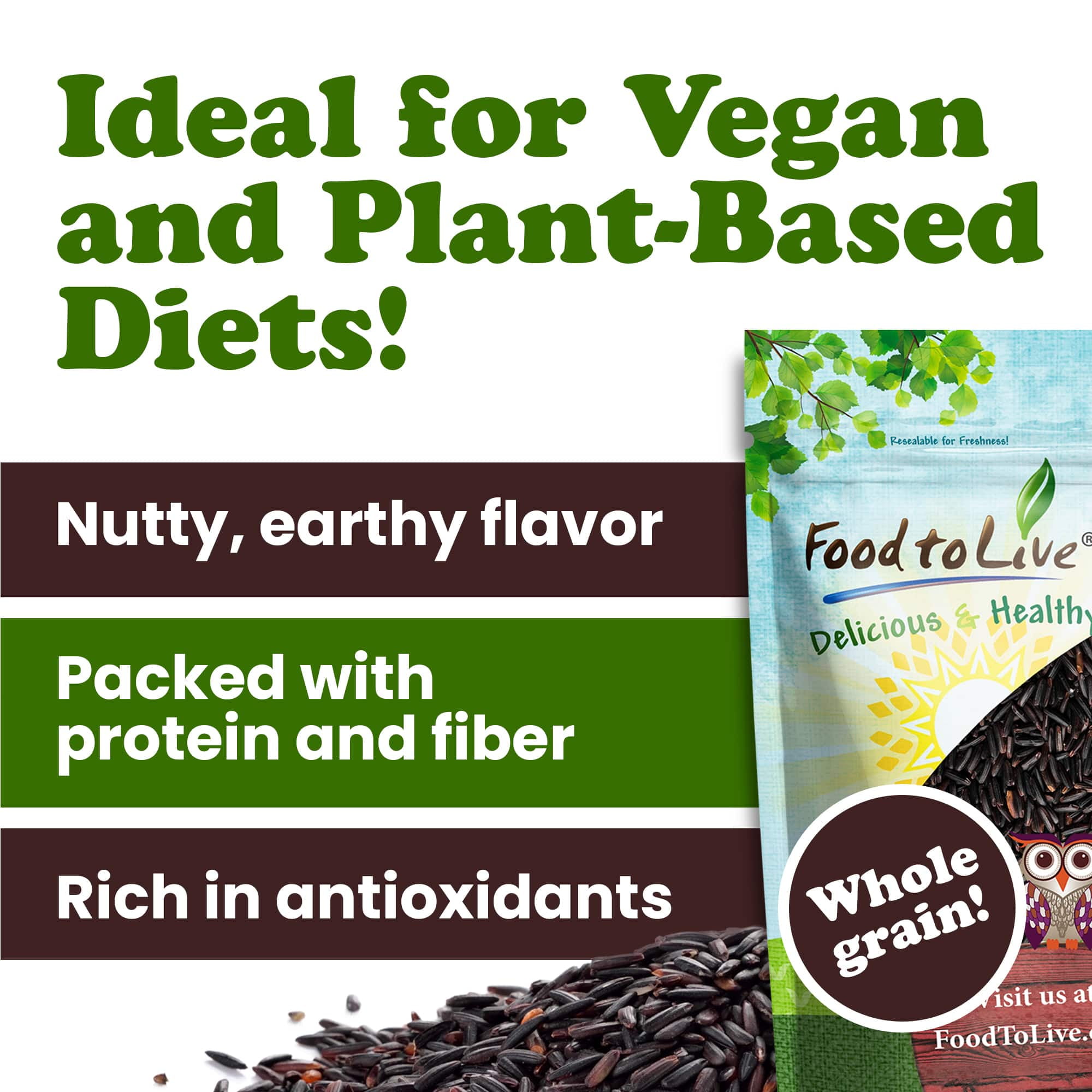 Organic Black Rice, 3 Pounds — Whole Grain Non-GMO Rice, Kosher, Vegan