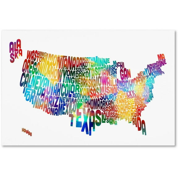 Trademark Fine Art "United States Typography Text Map 2" Canvas Art by Michael Tompsett